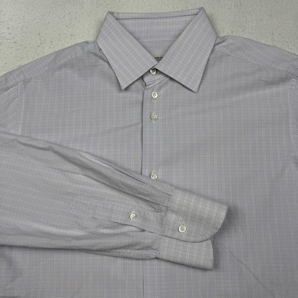 Gherardi Shirt Mens 16.5 42 Purple Check Cotton Long Sleeve Dress Shirt